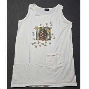 Alore OS White Turtle Graphic Pocket Sleeveless Tank Top T-Shirt‎ Hawaii Beach